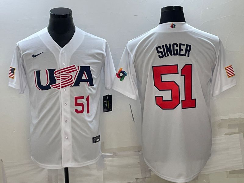 Men 2023 World Cub USA 51 Singer White Nike MLB Jersey7